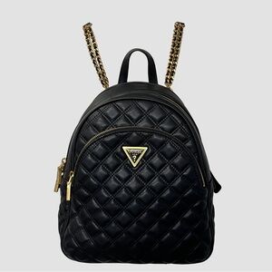 Guess Quilted Black Mini Backpack w/ Gold Chain Straps – Luxe Designer Look